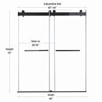 Astra 48"-52" or 60"-64" W x 76" H Frameless Double Sliding Shower Door with 5/16"(8mm) Tempered Clear Glass and Stainless Steel Hardware