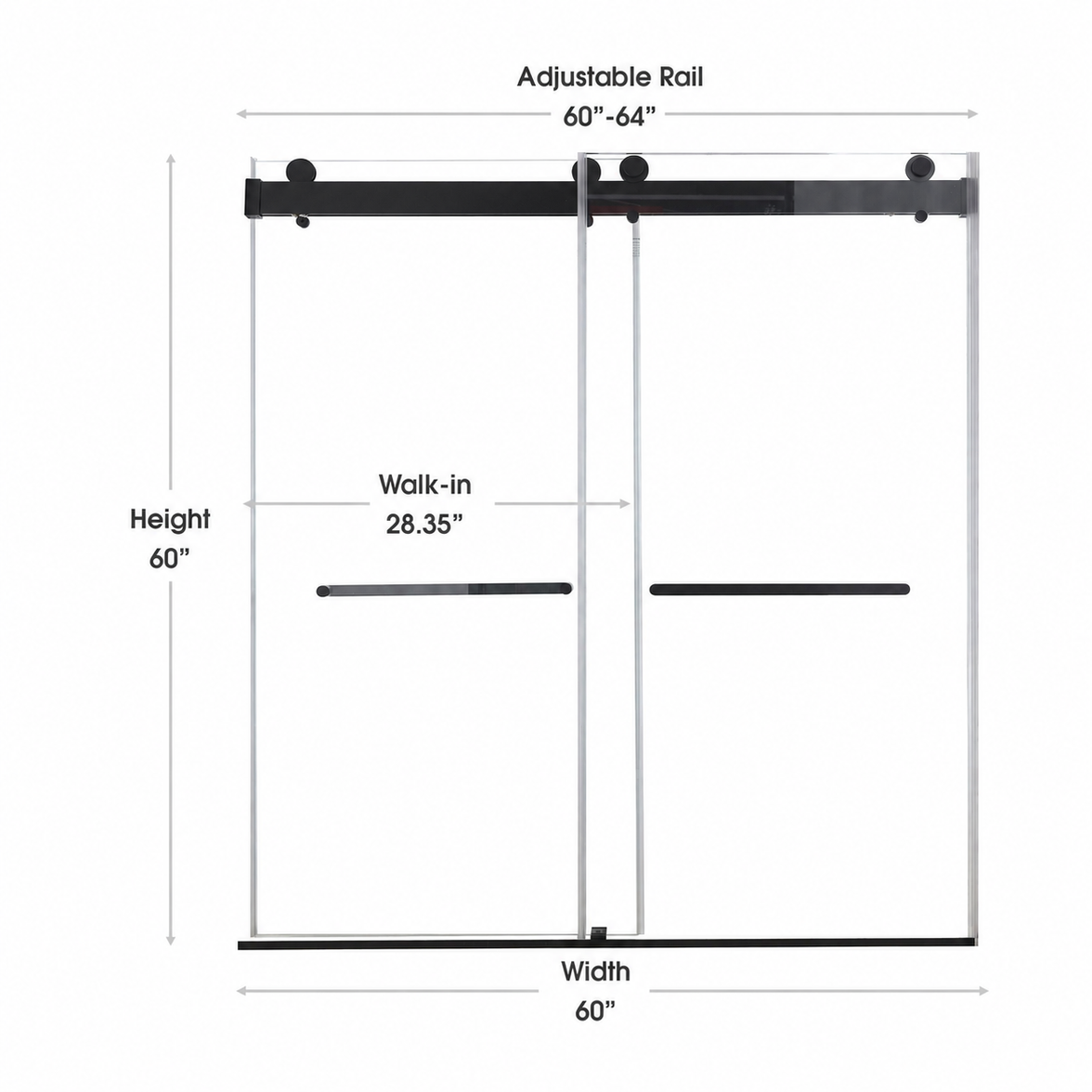 Astra 60"-64" W x 60" H Frameless Double Sliding Shower Door with 5/16"(8mm) Tempered Clear Glass and Stainless Steel Hardware