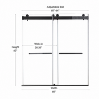 Astra 60"-64" W x 60" H Frameless Double Sliding Shower Door with 5/16"(8mm) Tempered Clear Glass and Stainless Steel Hardware
