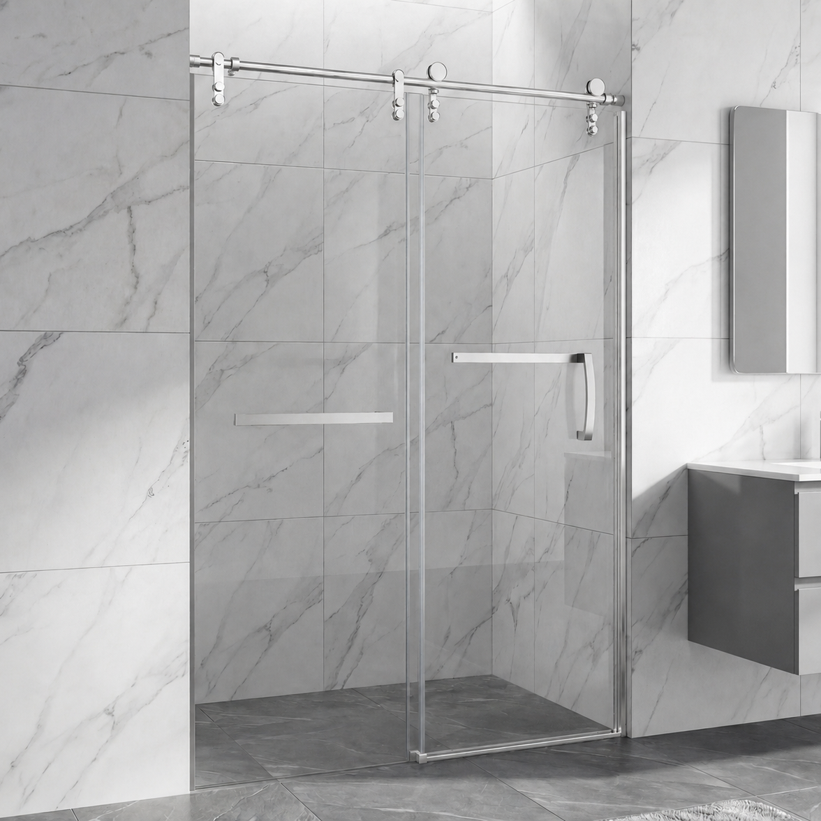 Jade 48"-52" or 60"-64" W x 76" H Semi-Frameless Single Sliding Shower Door with 5/16"(8mm) Tempered Clear Glass and Stainless Steel Hardware