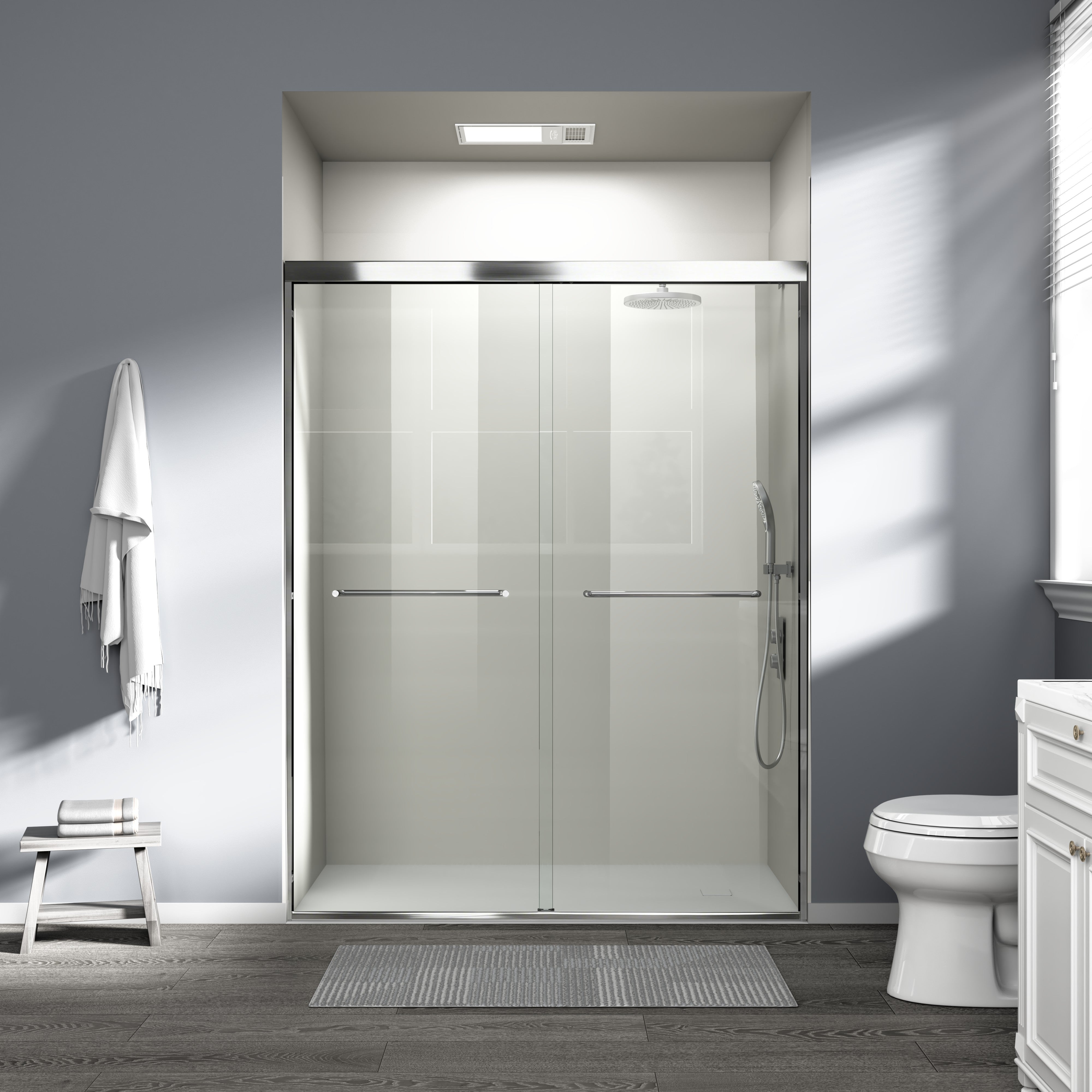 Core 44"-48" or 56"-60" W x 72" H Framed Double Sliding Shower Door with 1/4"(6mm) Tempered Clear Glass
