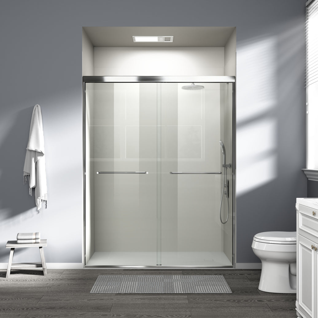 Core 44"-48" or 56"-60" W x 72" H Framed Double Sliding Shower Door with 1/4"(6mm) Tempered Clear Glass