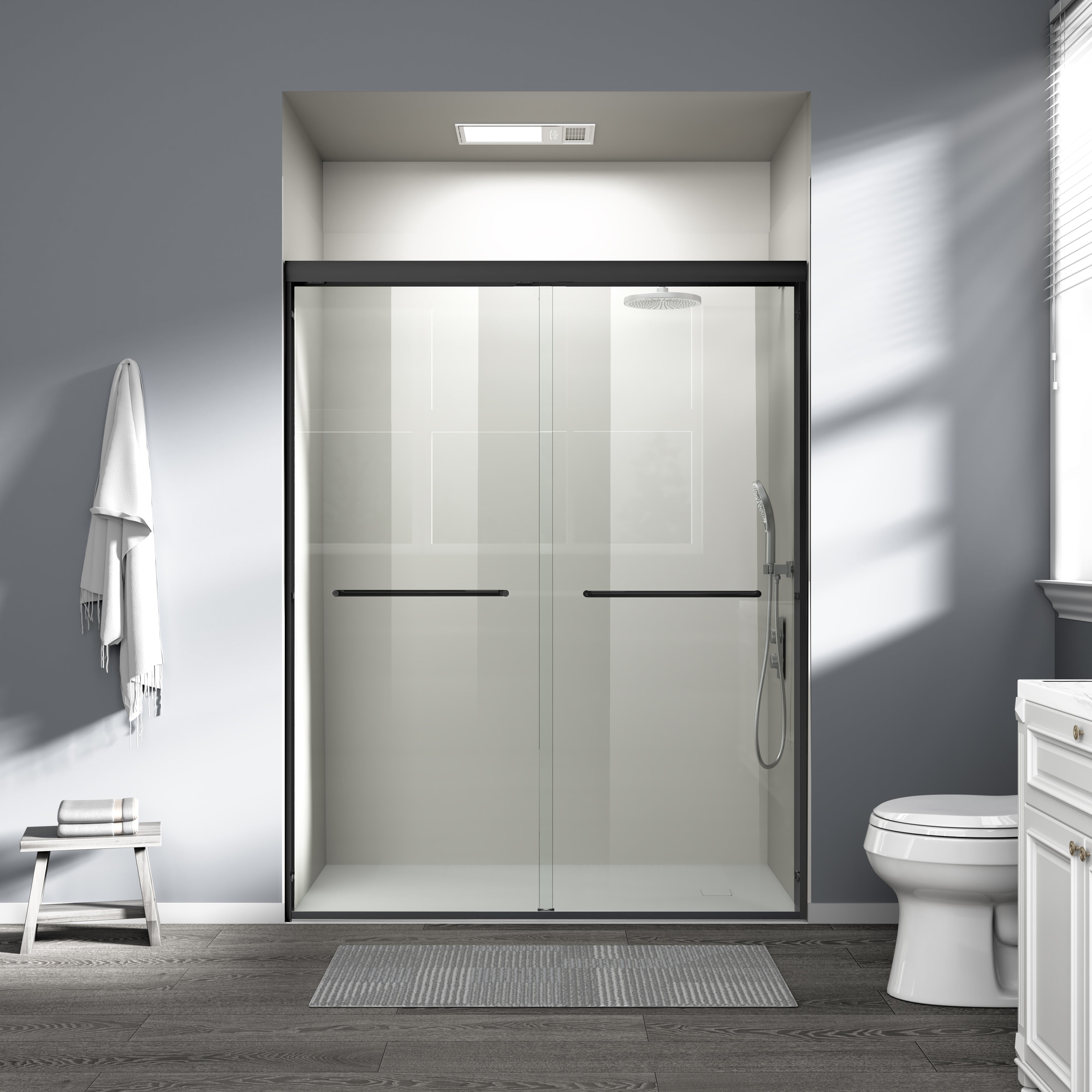 Core 44"-48" or 56"-60" W x 72" H Framed Double Sliding Shower Door with 1/4"(6mm) Tempered Clear Glass