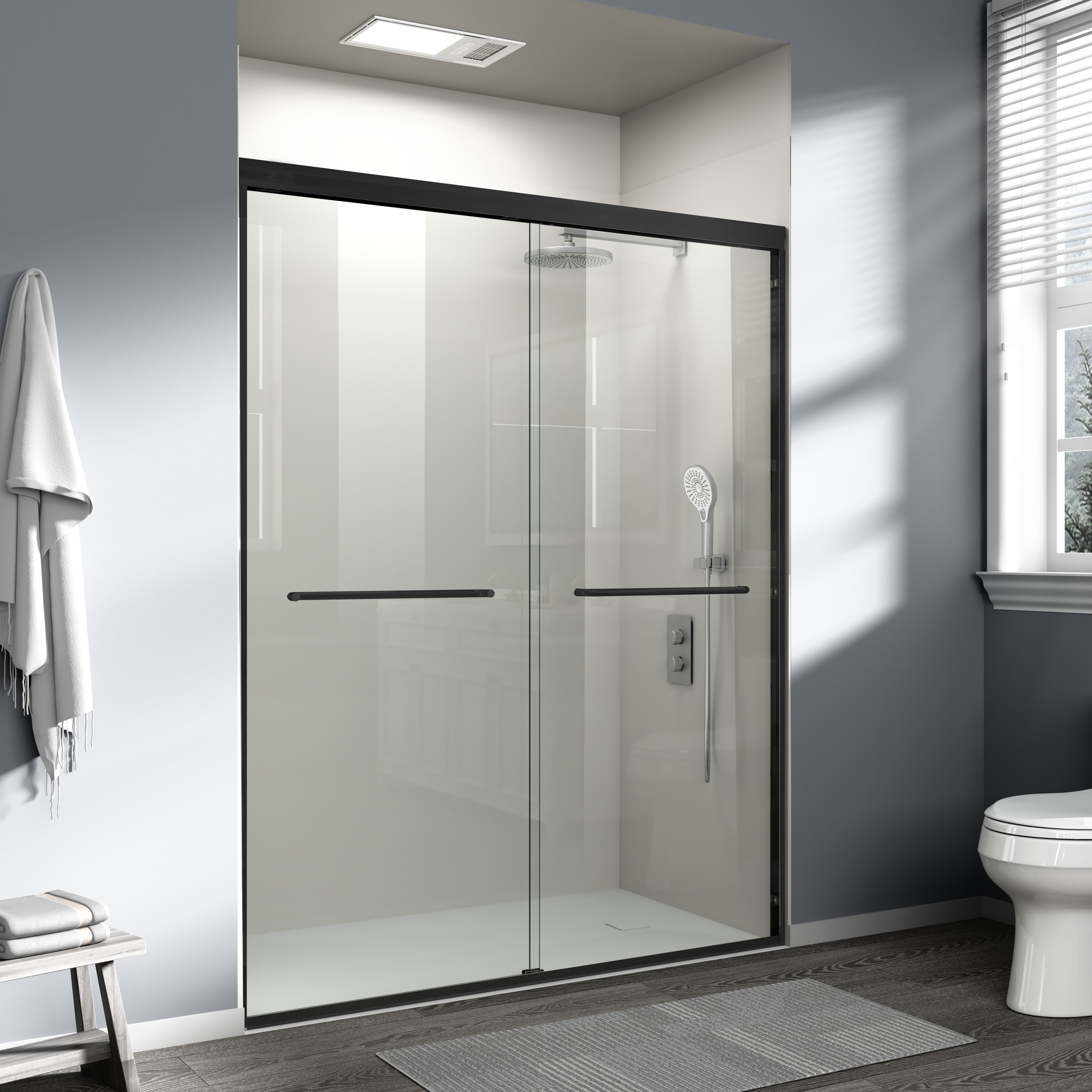Core 44"-48" or 56"-60" W x 72" H Framed Double Sliding Shower Door with 1/4"(6mm) Tempered Clear Glass