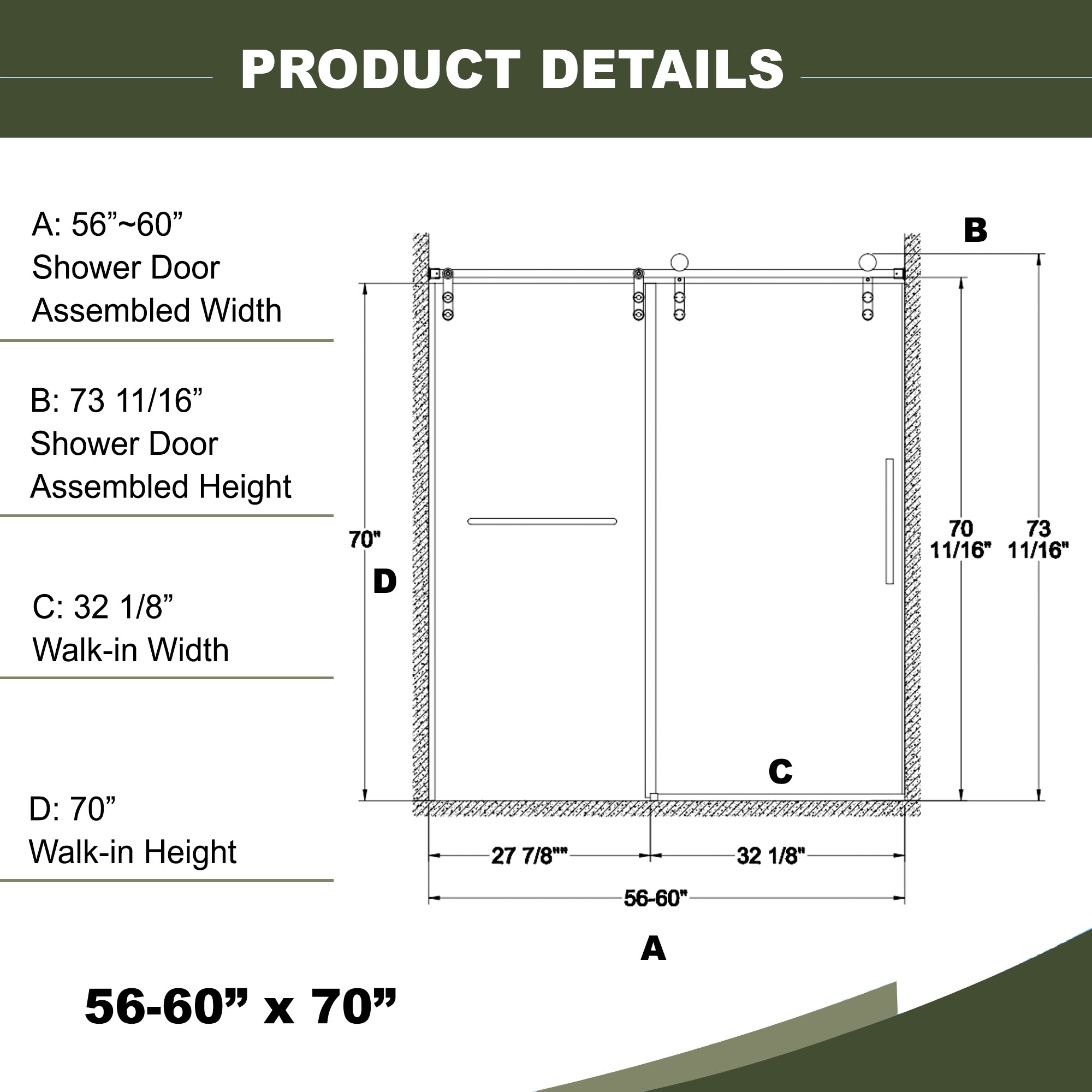 Jade 56"-60" W x 70" H Frameless Single Sliding Shower Door with 5/16"(8mm) Tempered Clear Glass with Towel Bar