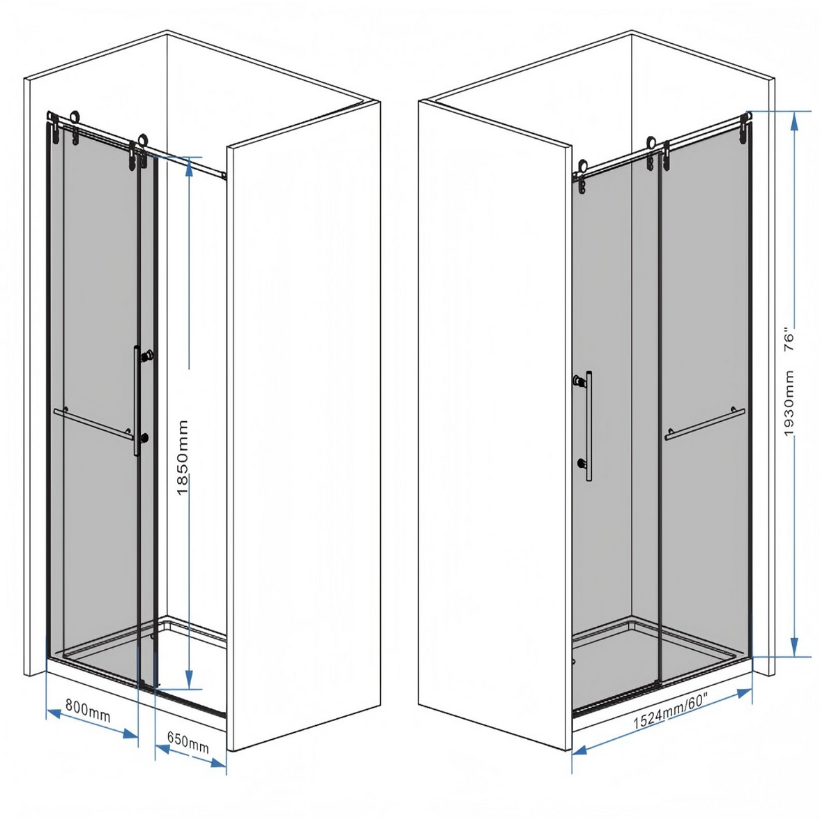 Jade 56"-60" W x 76" H Frameless Single Sliding Shower Door with 1/4"(6mm) Tempered Glass and Stainless Steel Hardware