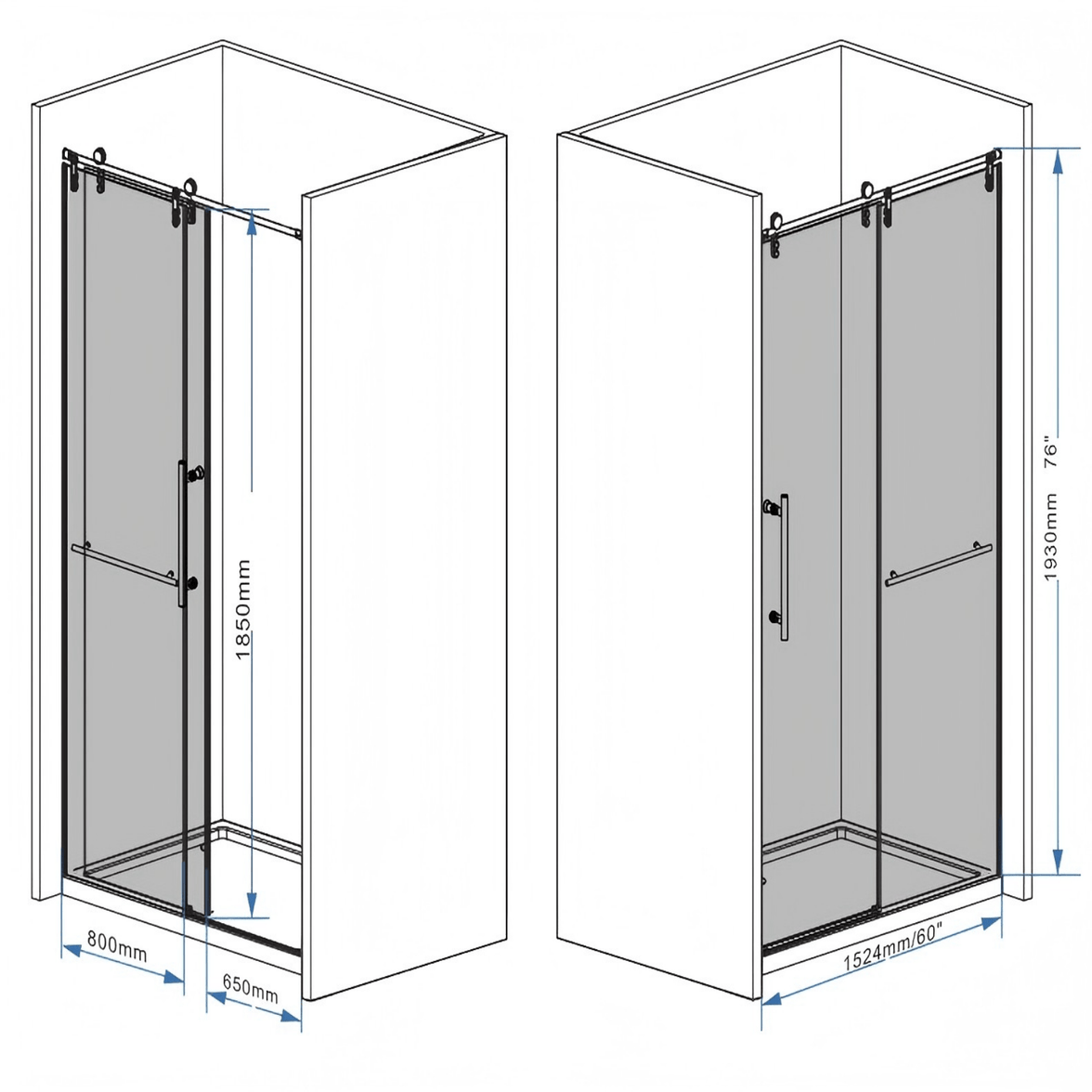 Jade 56"-60" W x 76" H Frameless Single Sliding Shower Door with 5/16"(8mm) Tempered Clear Glass in Matte Black
