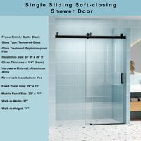Astra 56"-60" W x 76" H Frameless Single Sliding Shower Door with 1/4"(6mm) Tempered Clear Glass and Soft-Close
