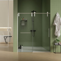 Jade 56"-60" W x 70" H Frameless Single Sliding Shower Door with 5/16"(8mm) Tempered Clear Glass with Towel Bar