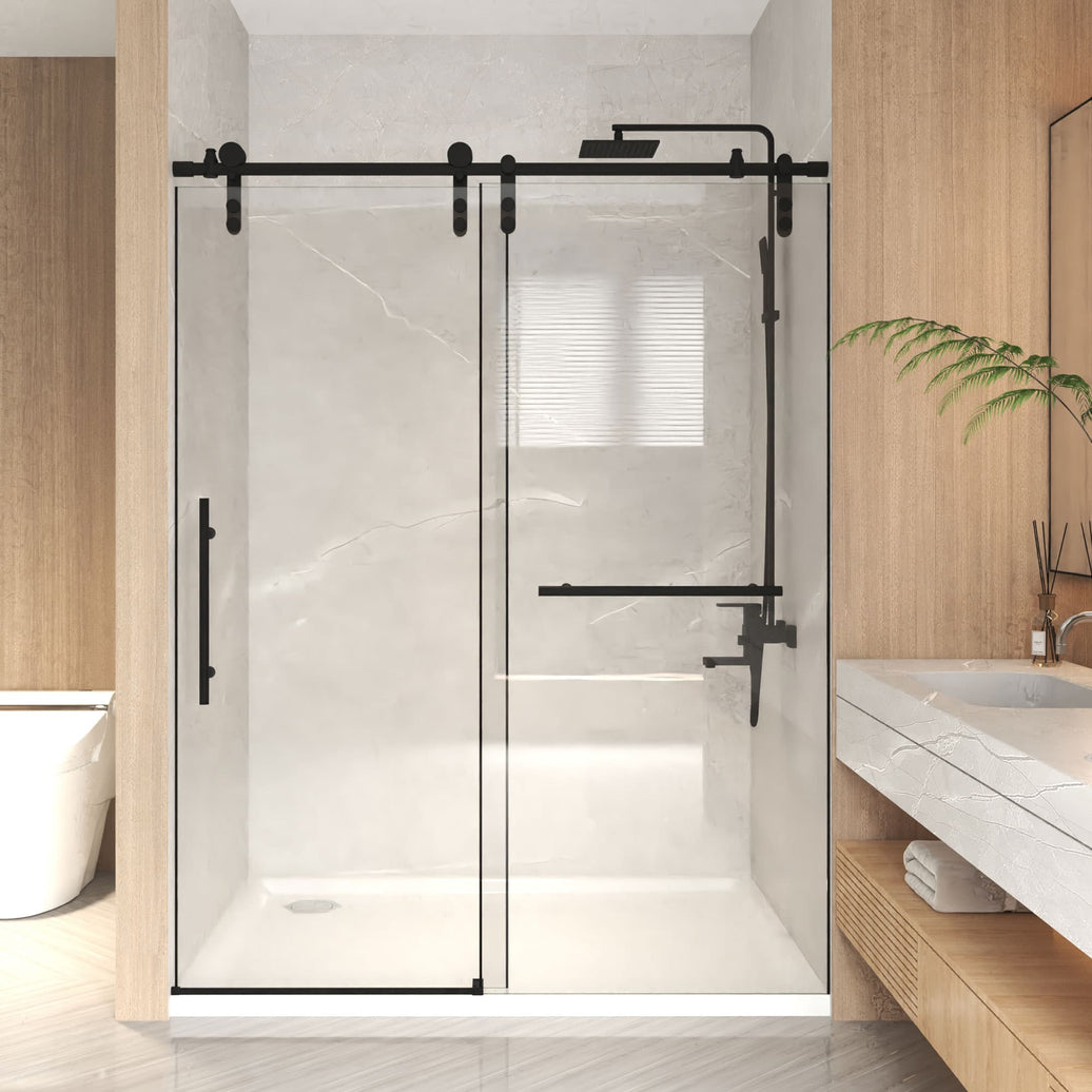 Jade 56"-60" W x 76" H Frameless Single Sliding Shower Door with 5/16"(8mm) Tempered Clear Glass in Matte Black