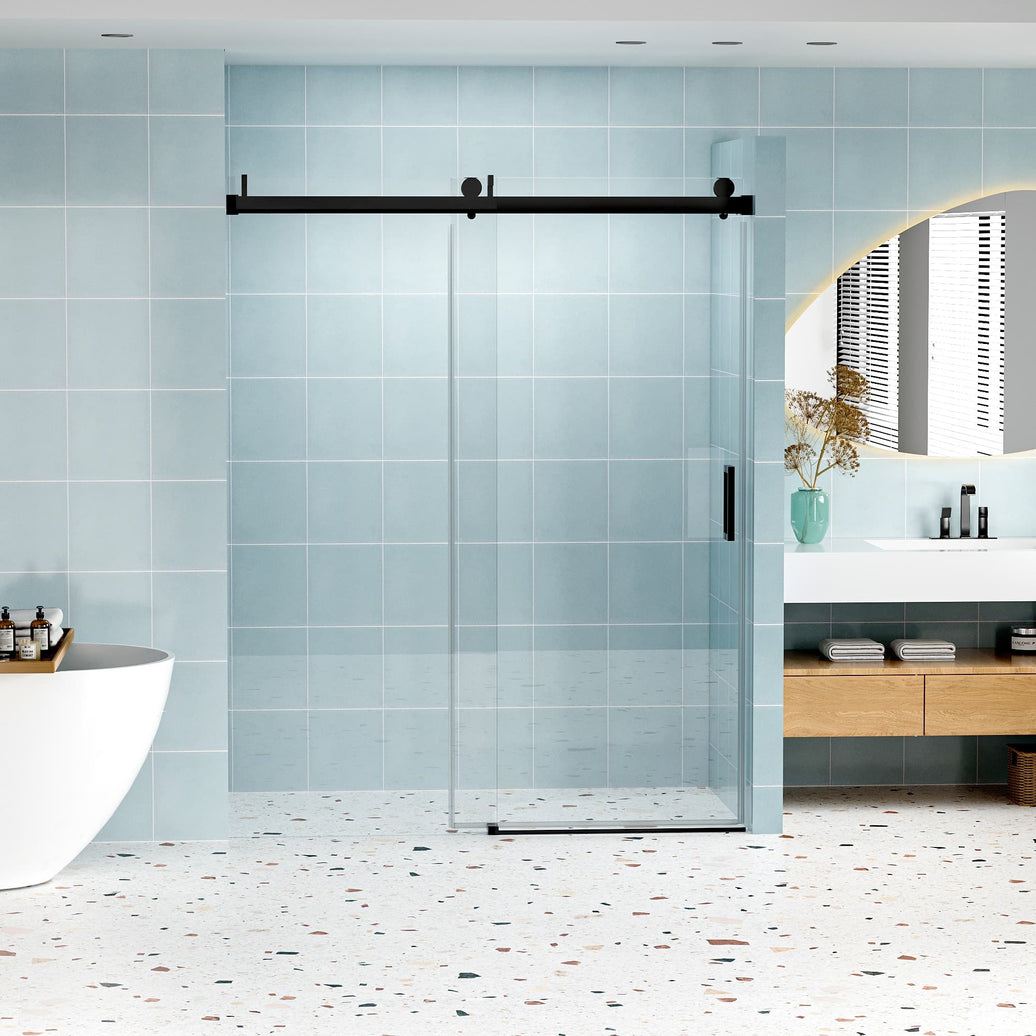 Astra 56"-60" W x 76" H Frameless Single Sliding Shower Door with 1/4"(6mm) Tempered Clear Glass and Soft-Close