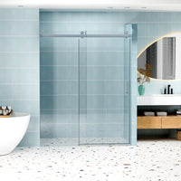Astra 56"-60" W x 76" H Frameless Single Sliding Shower Door with 1/4"(6mm) Tempered Clear Glass and Soft-Close