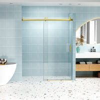 Astra 56"-60" W x 76" H Frameless Single Sliding Shower Door with 1/4"(6mm) Tempered Clear Glass and Soft-Close