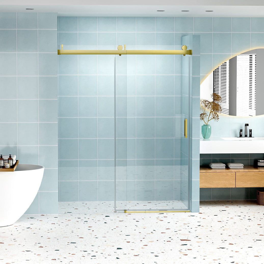 Astra 56"-60" W x 76" H Frameless Single Sliding Shower Door with 1/4"(6mm) Tempered Clear Glass and Soft-Close