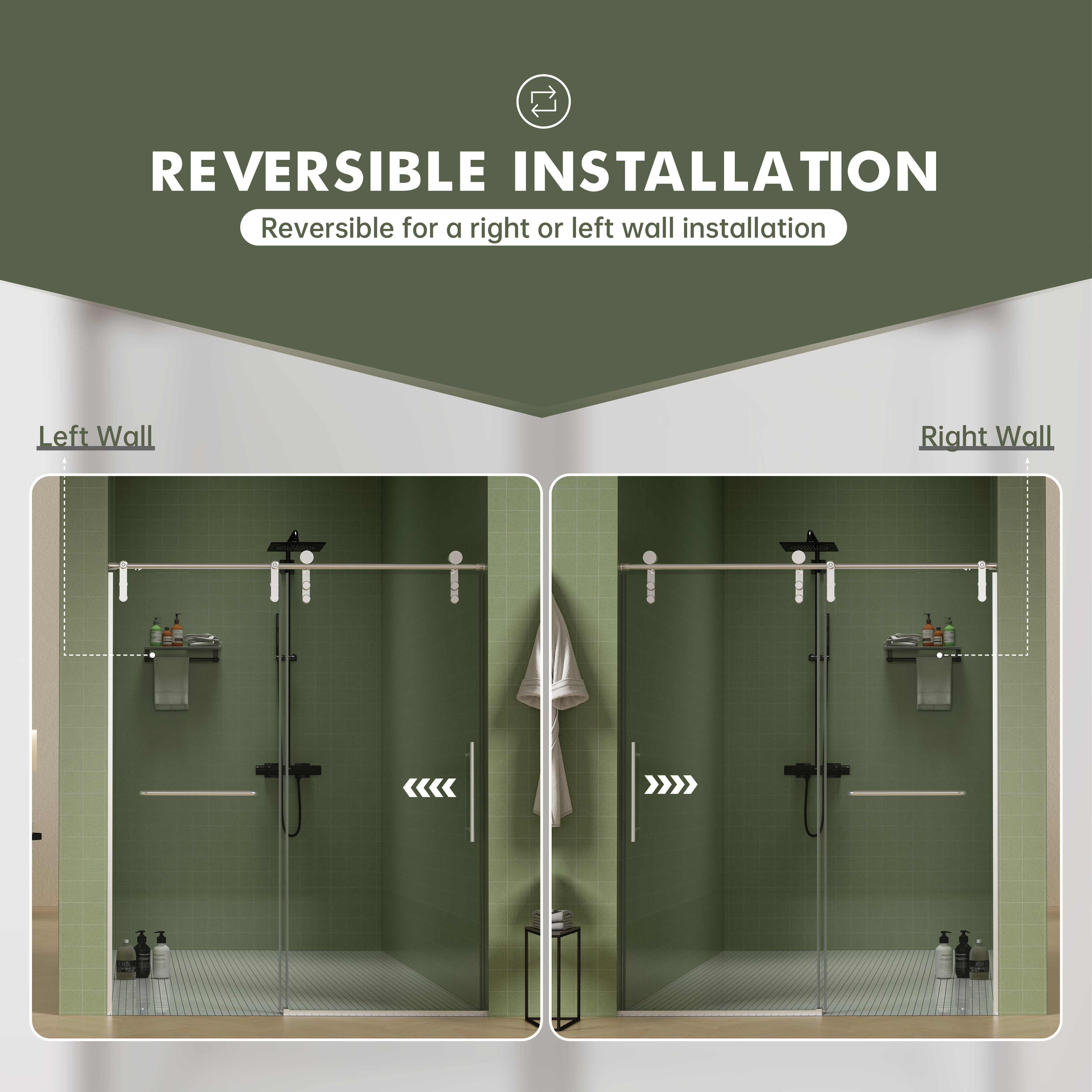 Jade 56"-60" W x 70" H Frameless Single Sliding Shower Door with 5/16"(8mm) Tempered Clear Glass with Towel Bar