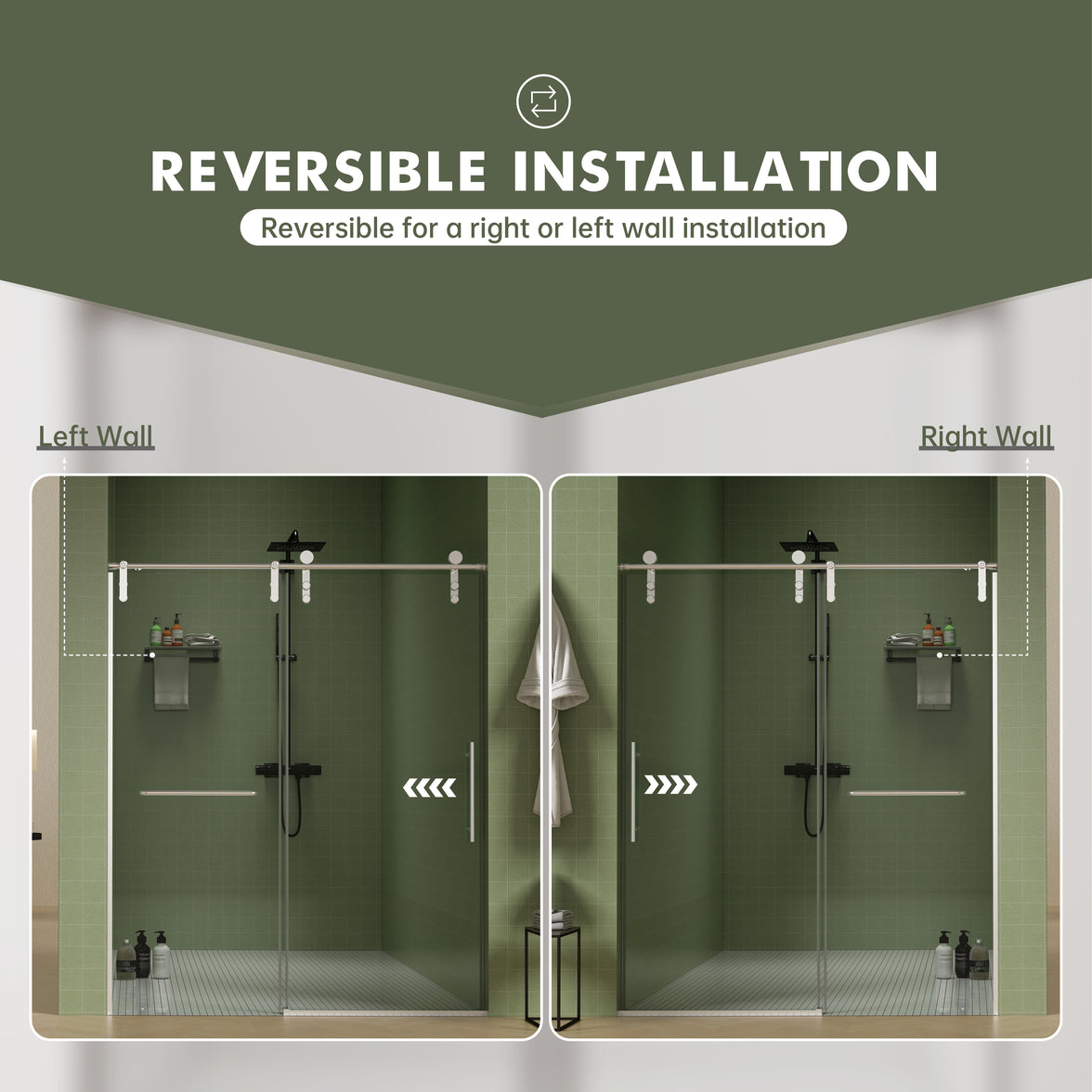 Jade 56"-60" W x 70" H Frameless Single Sliding Shower Door with 5/16"(8mm) Tempered Clear Glass with Towel Bar