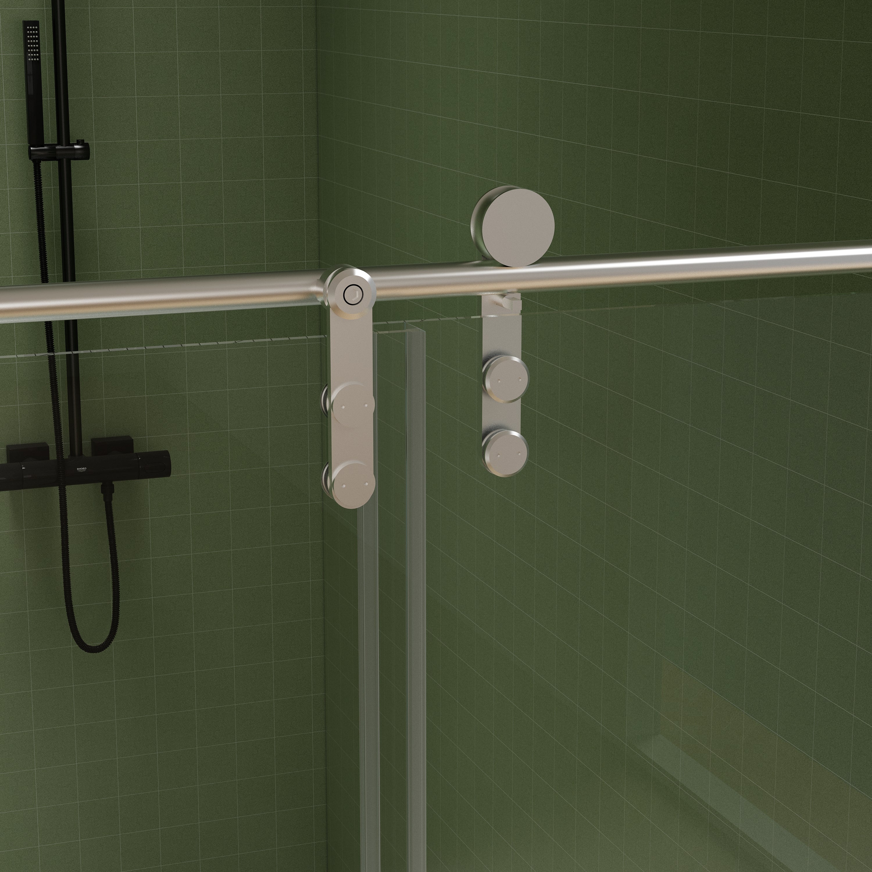 Jade 56"-60" W x 70" H Frameless Single Sliding Shower Door with 5/16"(8mm) Tempered Clear Glass with Towel Bar