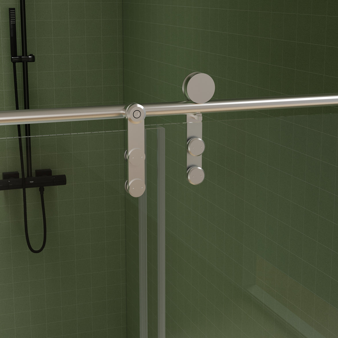 Jade 56"-60" W x 70" H Frameless Single Sliding Shower Door with 5/16"(8mm) Tempered Clear Glass with Towel Bar