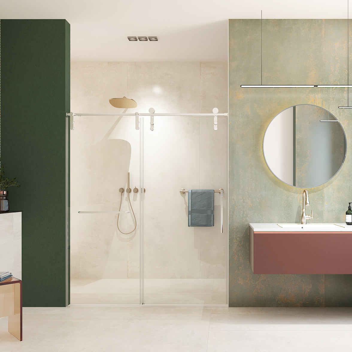 Jade 56"-60" W x 70" H Frameless Single Sliding Shower Door with 5/16"(8mm) Tempered Clear Glass with Towel Bar
