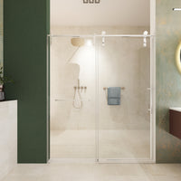 Jade 56"-60" W x 70" H Frameless Single Sliding Shower Door with 5/16"(8mm) Tempered Clear Glass with Towel Bar