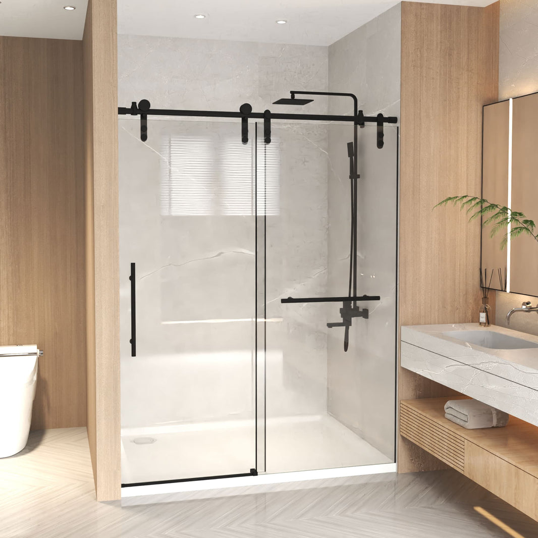 Jade 56"-60" W x 76" H Frameless Single Sliding Shower Door with 5/16"(8mm) Tempered Clear Glass in Matte Black