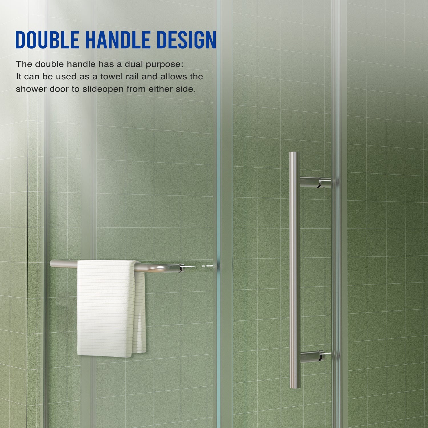 Jade 56"-60" W x 70" H Frameless Single Sliding Shower Door with 5/16"(8mm) Tempered Clear Glass with Towel Bar
