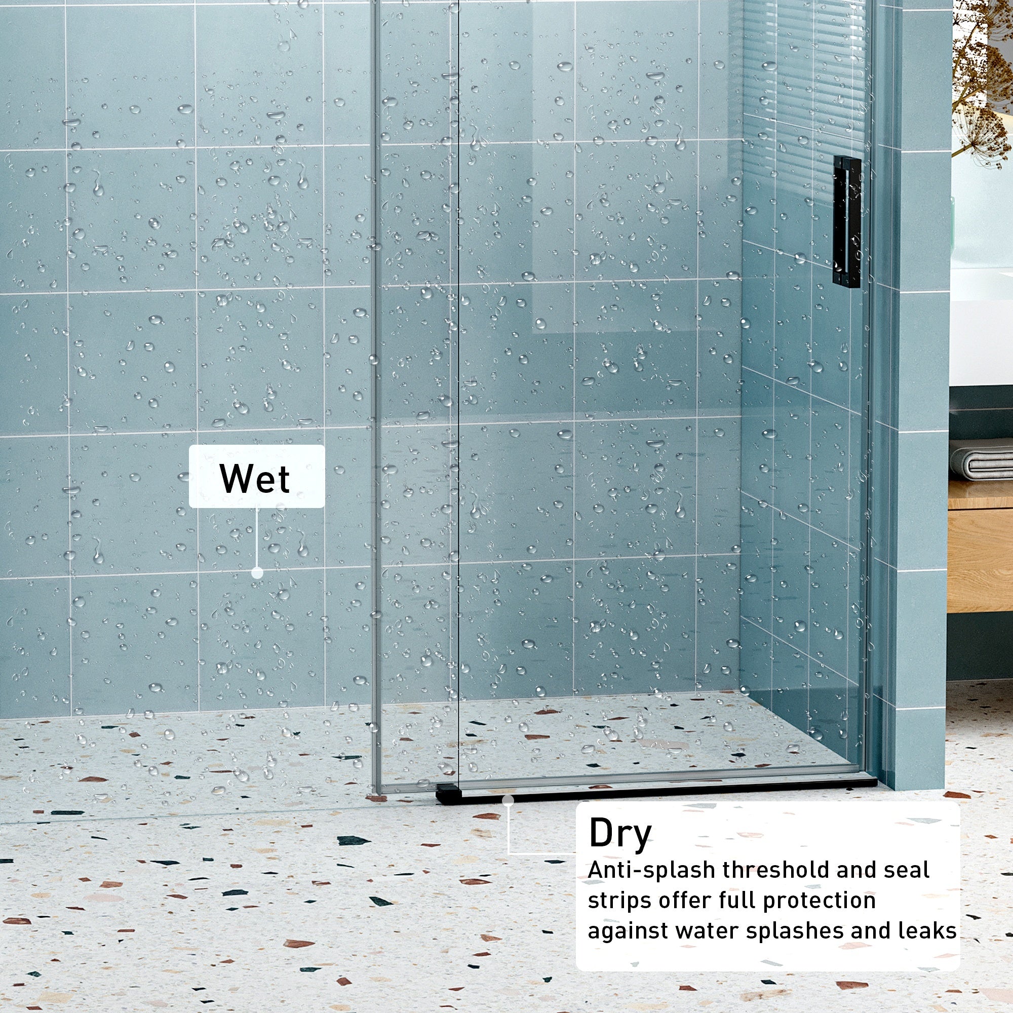 Astra 56"-60" W x 76" H Frameless Single Sliding Shower Door with 1/4"(6mm) Tempered Clear Glass and Soft-Close