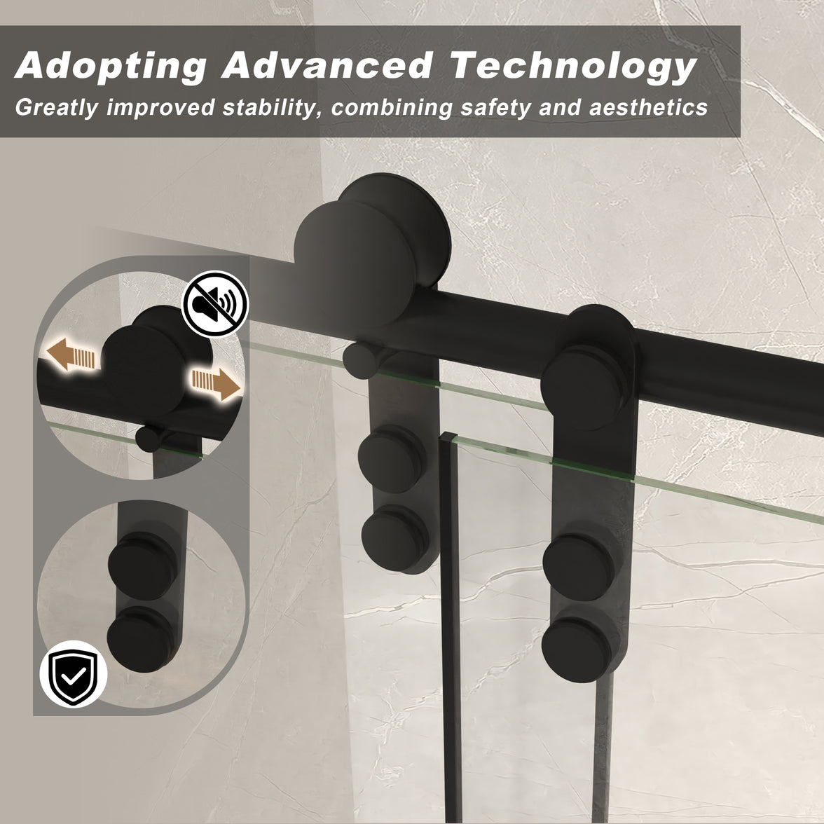 Jade 56"-60" W x 76" H Frameless Single Sliding Shower Door with 1/4"(6mm) Tempered Glass and Stainless Steel Hardware