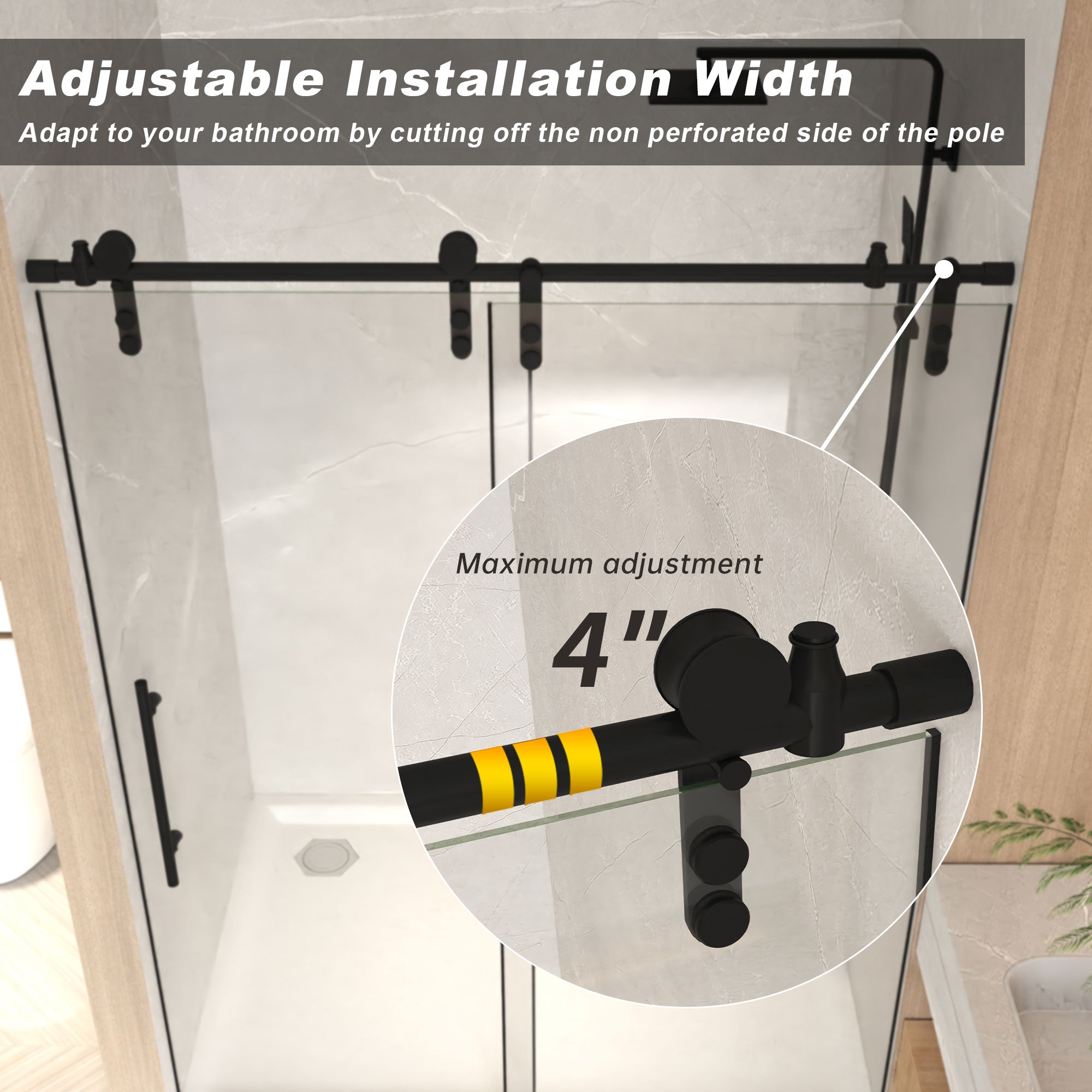 Jade 56"-60" W x 76" H Frameless Single Sliding Shower Door with 1/4"(6mm) Tempered Glass and Stainless Steel Hardware