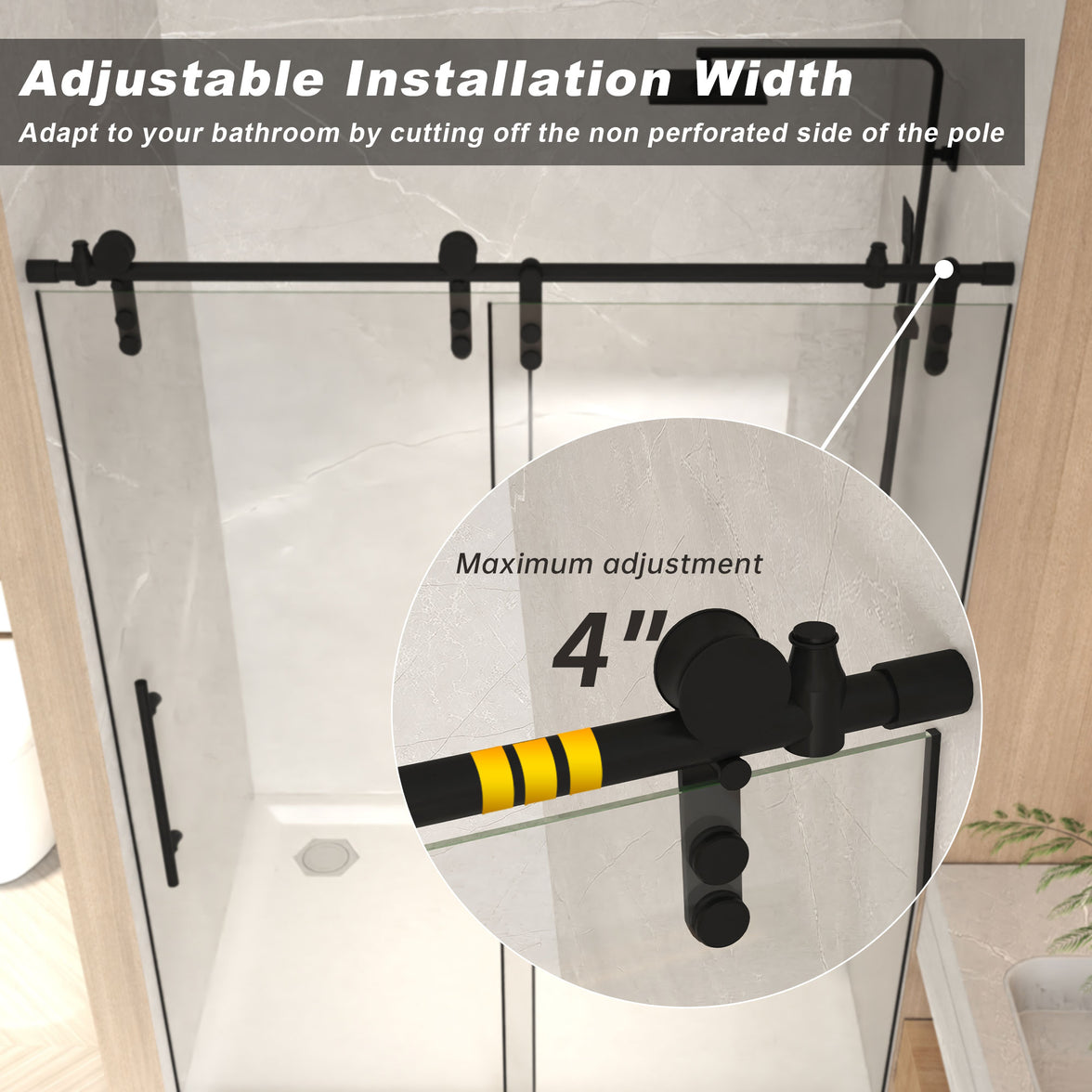 Jade 56"-60" W x 76" H Frameless Single Sliding Shower Door with 1/4"(6mm) Tempered Glass and Stainless Steel Hardware