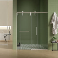 Jade 56"-60" W x 70" H Frameless Single Sliding Shower Door with 5/16"(8mm) Tempered Clear Glass with Towel Bar