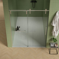 Jade 56"-60" W x 70" H Frameless Single Sliding Shower Door with 5/16"(8mm) Tempered Clear Glass with Towel Bar