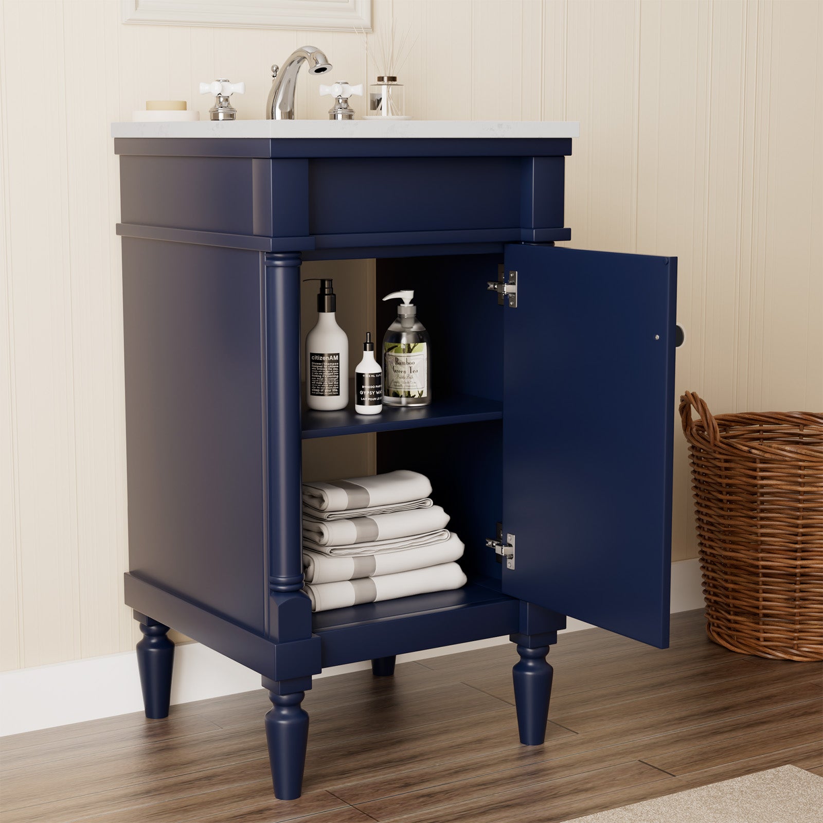 Somerset 19" Freestanding Bathroom Vanity with Engineered Marble Top, Ceramic Sink and Soft-Close Door