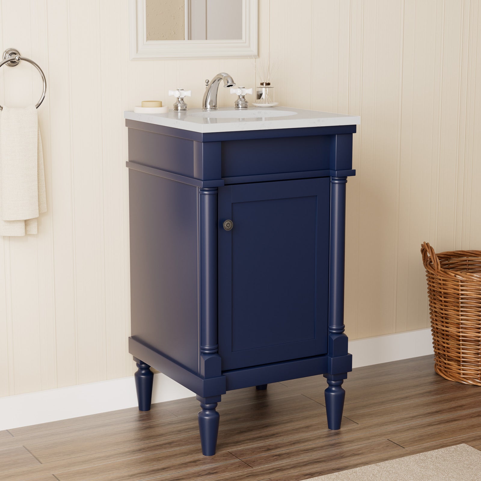 Somerset 19" Freestanding Bathroom Vanity with Engineered Marble Top, Ceramic Sink and Soft-Close Door