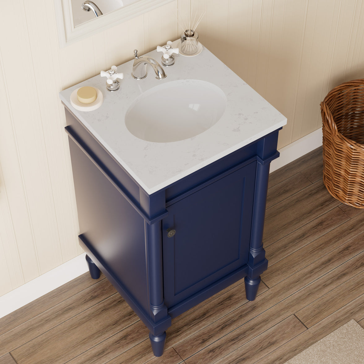 Somerset 19" Freestanding Bathroom Vanity with Engineered Marble Top, Ceramic Sink and Soft-Close Door