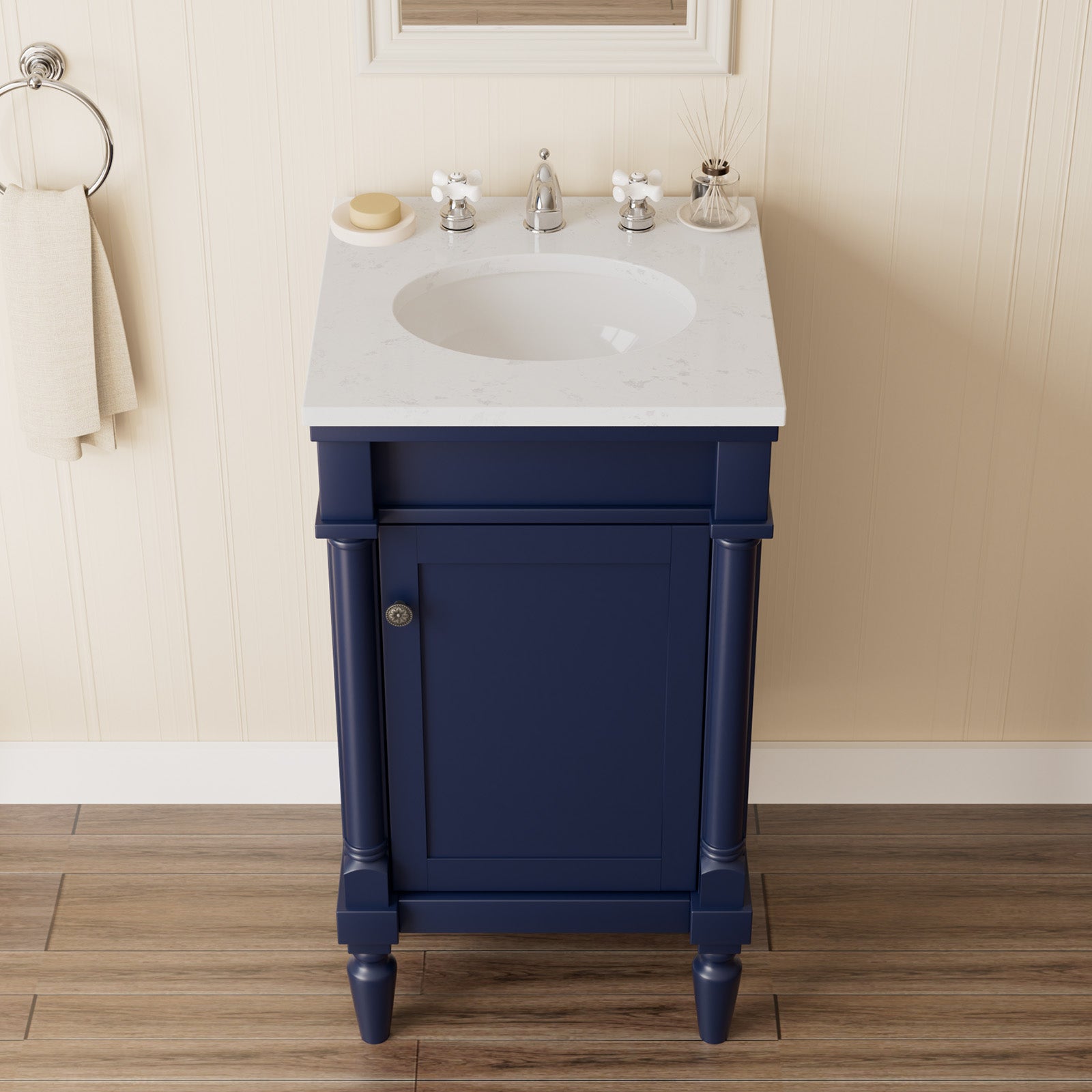 Somerset 19" Freestanding Bathroom Vanity with Engineered Marble Top, Ceramic Sink and Soft-Close Door