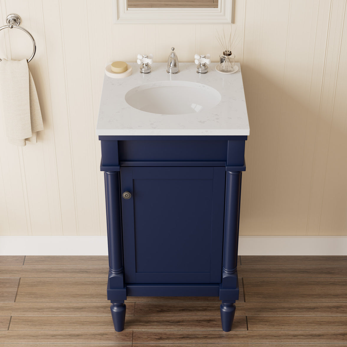 Somerset 19" Freestanding Bathroom Vanity with Engineered Marble Top, Ceramic Sink and Soft-Close Door