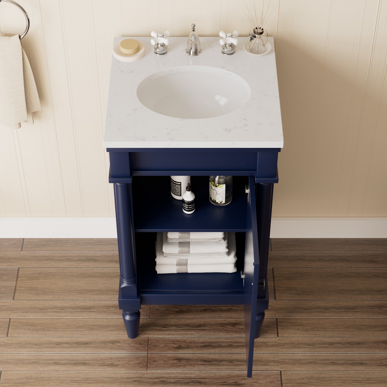 Somerset 19" Freestanding Bathroom Vanity with Engineered Marble Top, Ceramic Sink and Soft-Close Door