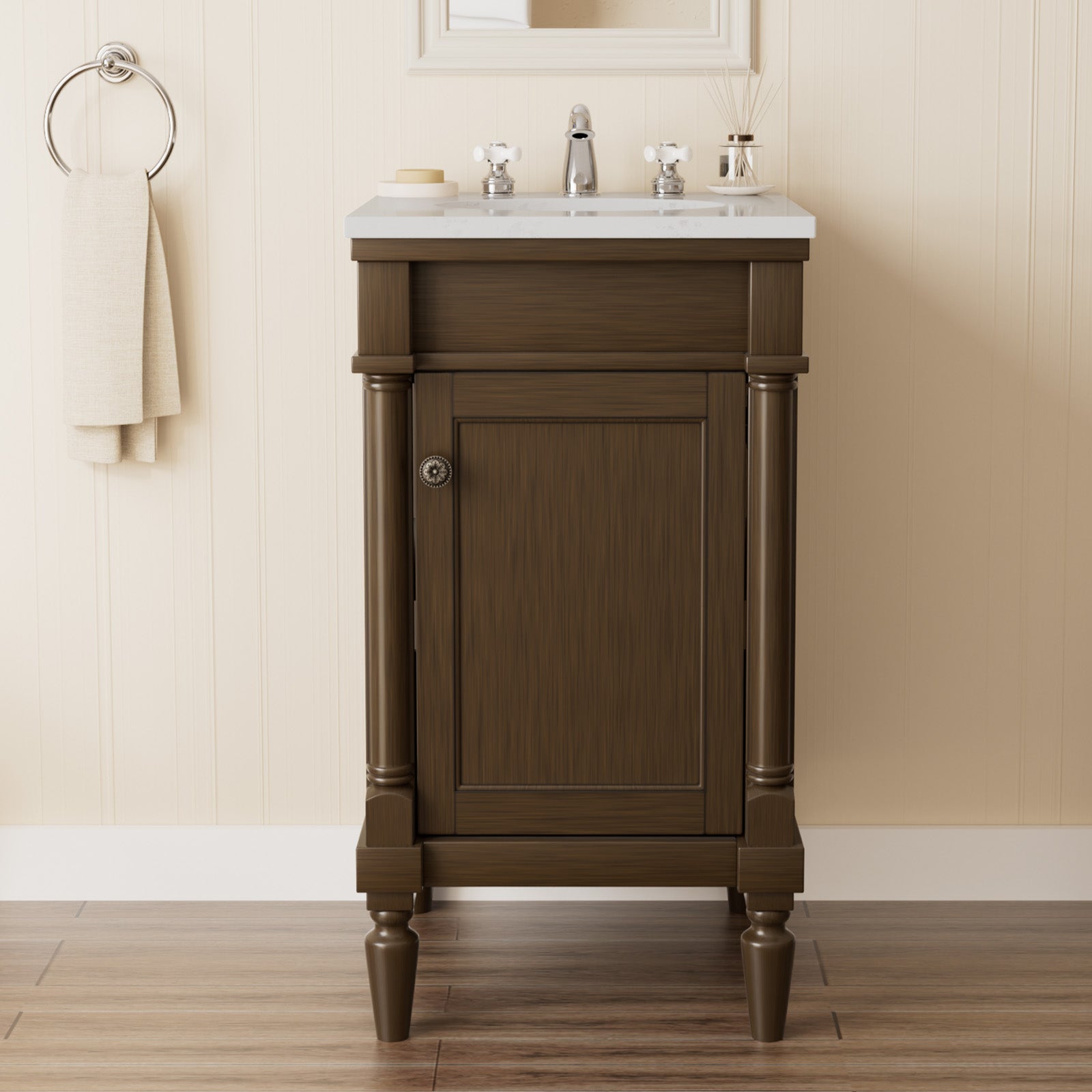 Somerset 19" Freestanding Bathroom Vanity with Engineered Marble Top, Ceramic Sink and Soft-Close Door