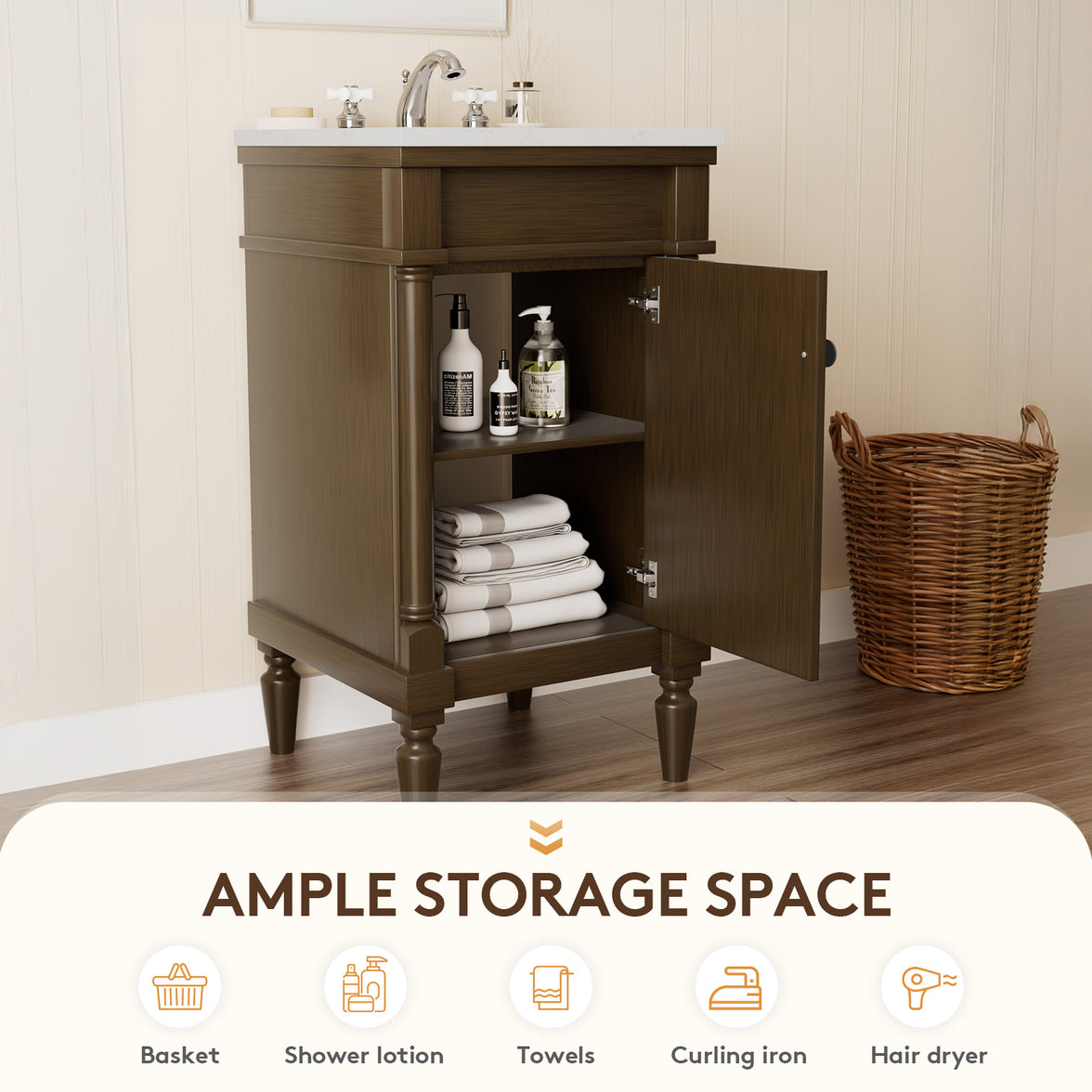 Somerset 19" Freestanding Bathroom Vanity with Engineered Marble Top, Ceramic Sink and Soft-Close Door