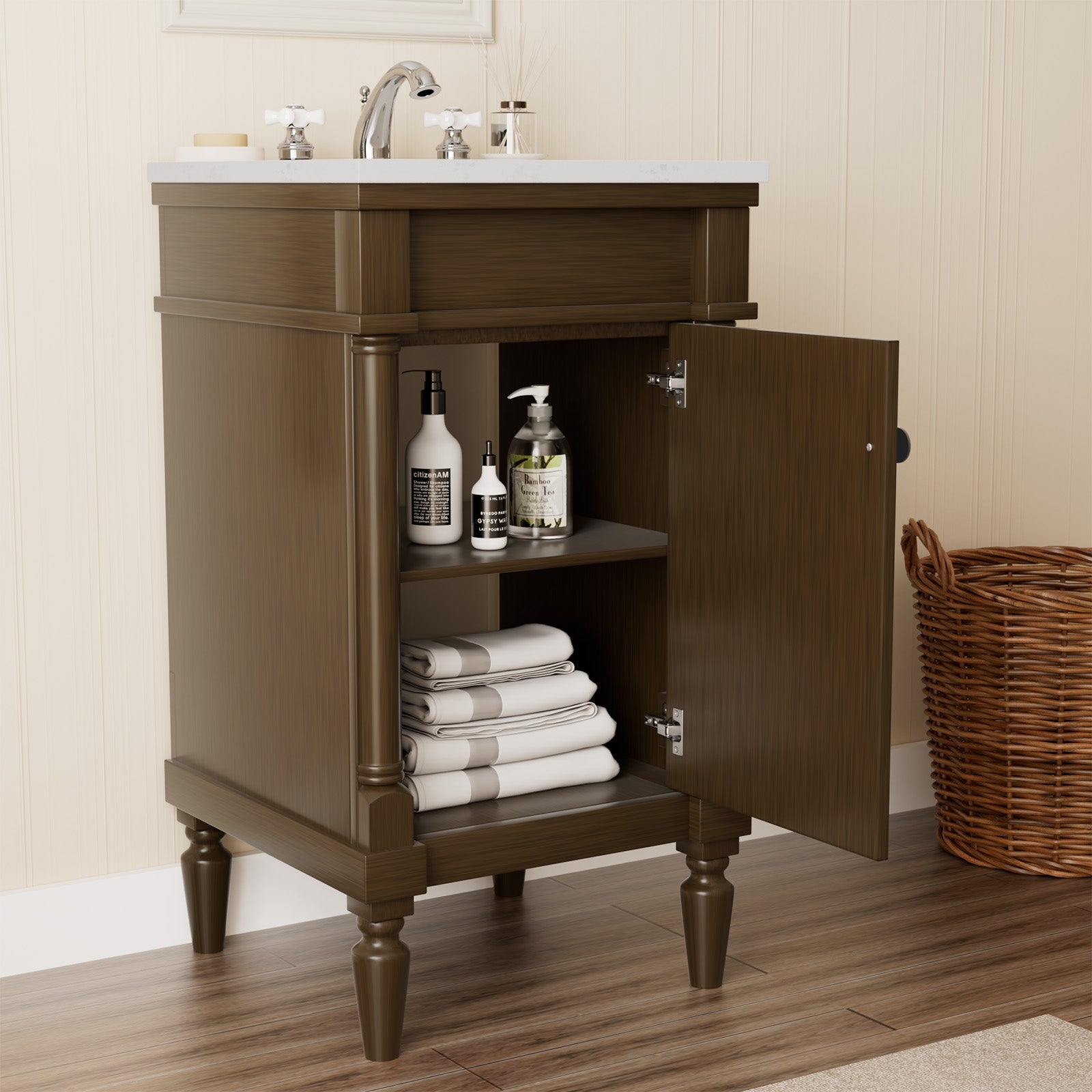 Somerset 19" Freestanding Bathroom Vanity with Engineered Marble Top, Ceramic Sink and Soft-Close Door