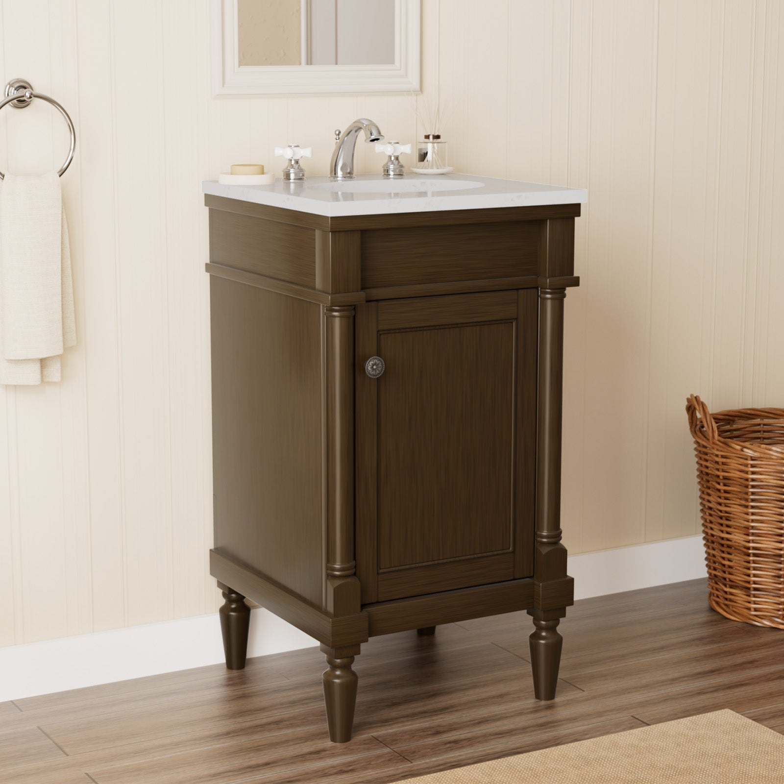 Somerset 19" Freestanding Bathroom Vanity with Engineered Marble Top, Ceramic Sink and Soft-Close Door