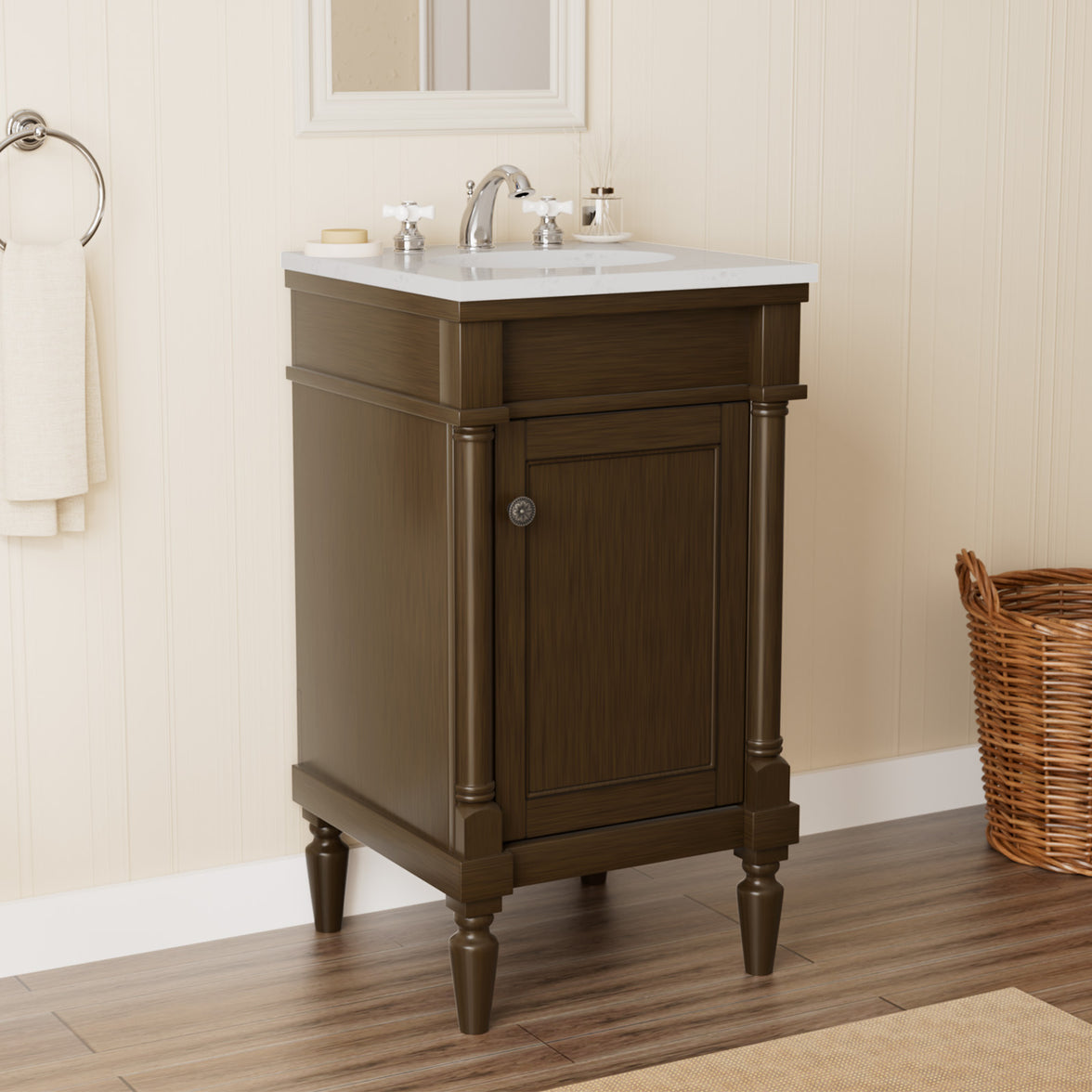 Somerset 19" Freestanding Bathroom Vanity with Engineered Marble Top, Ceramic Sink and Soft-Close Door