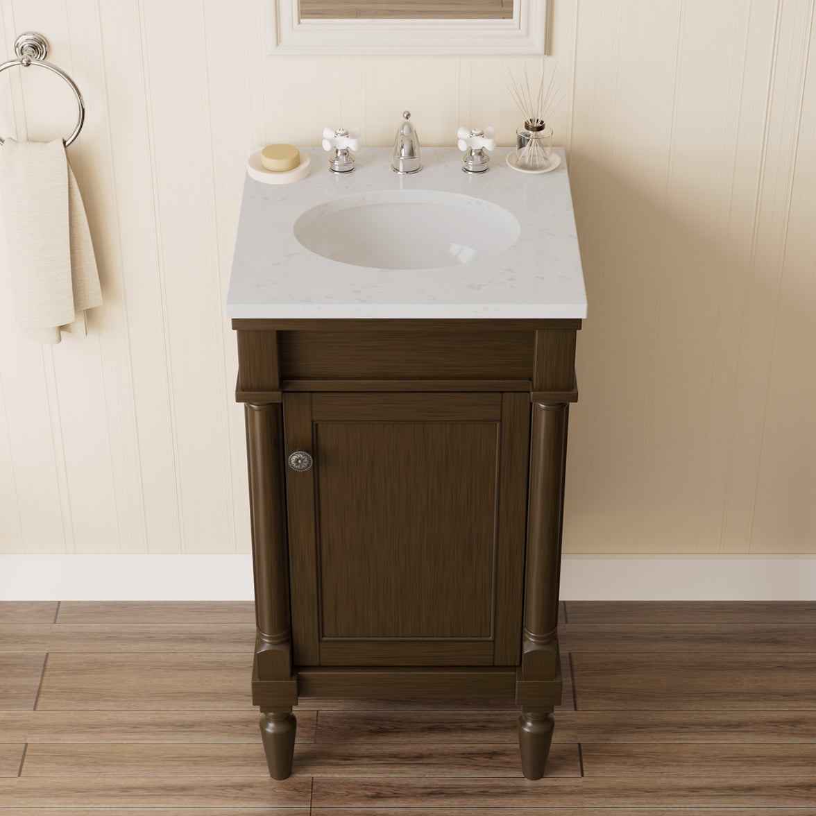 Somerset 19" Freestanding Bathroom Vanity with Engineered Marble Top, Ceramic Sink and Soft-Close Door