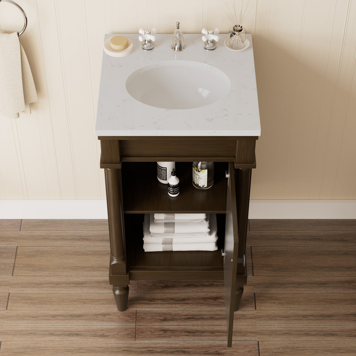 Somerset 19" Freestanding Bathroom Vanity with Engineered Marble Top, Ceramic Sink and Soft-Close Door