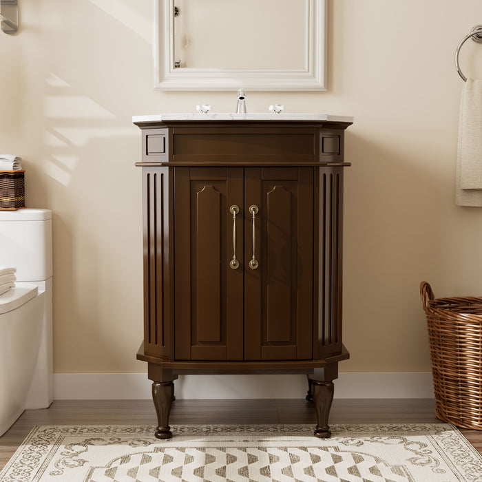 Providence 24" Freestanding Bathroom Vanity with White Marble Top, Ceramic Sink, Fully Assembled