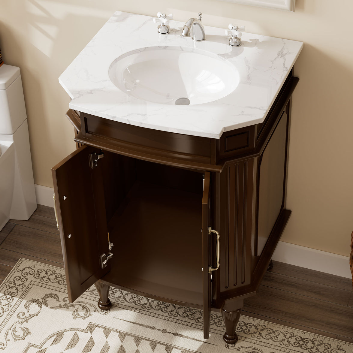 Providence 24" Freestanding Bathroom Vanity with White Marble Top, Ceramic Sink, Fully Assembled