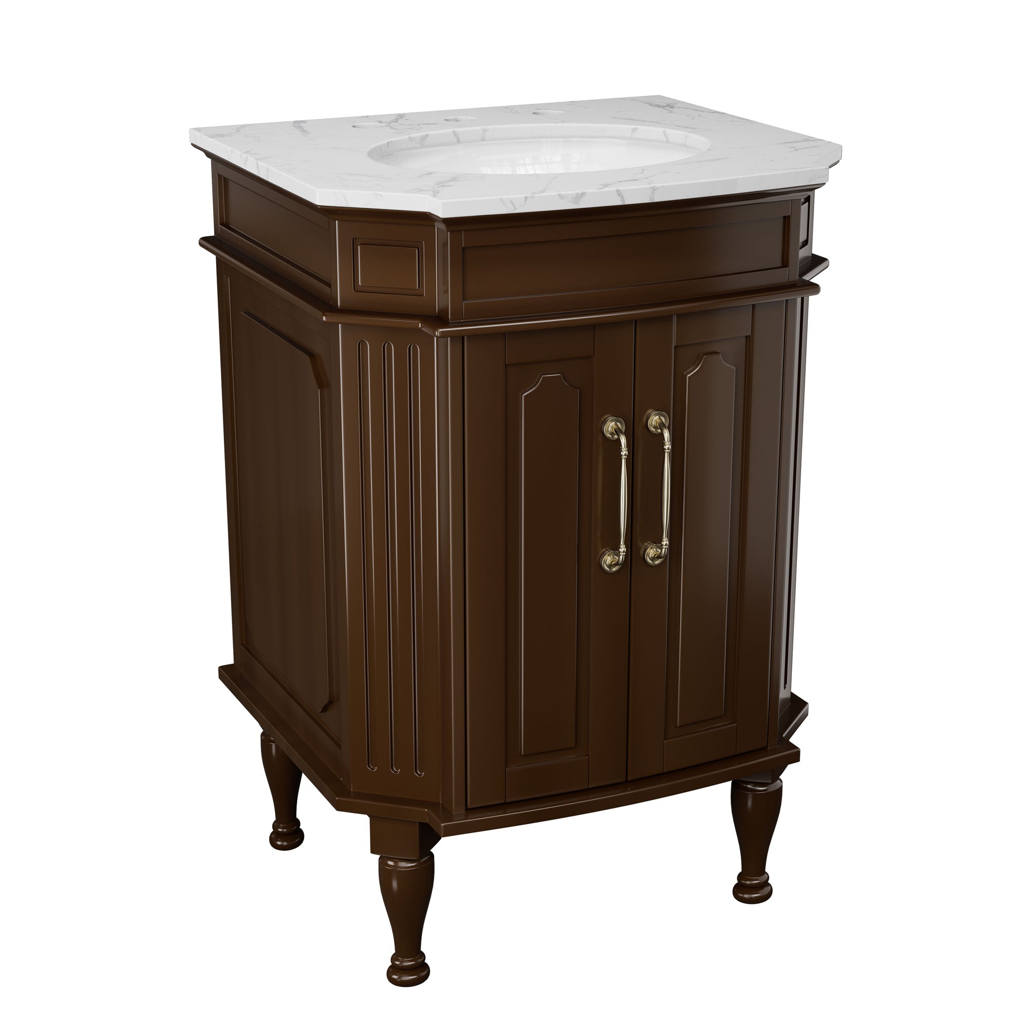 Providence 24" Freestanding Bathroom Vanity with White Marble Top, Ceramic Sink, Fully Assembled