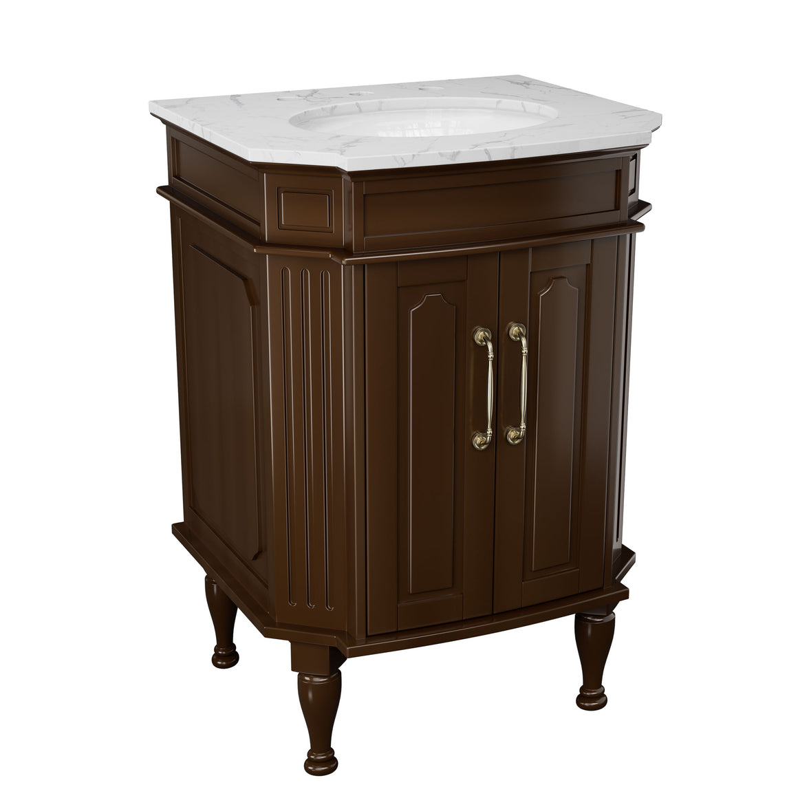 Providence 24" Freestanding Bathroom Vanity with White Marble Top, Ceramic Sink, Fully Assembled