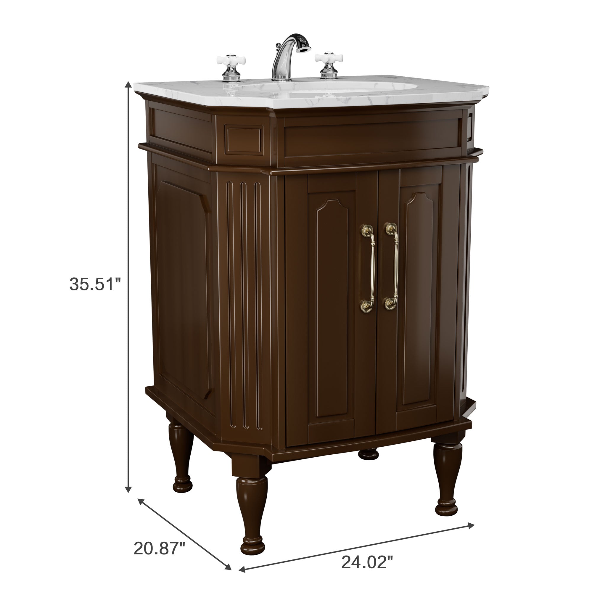 Providence 24" Freestanding Bathroom Vanity with White Marble Top, Ceramic Sink, Fully Assembled